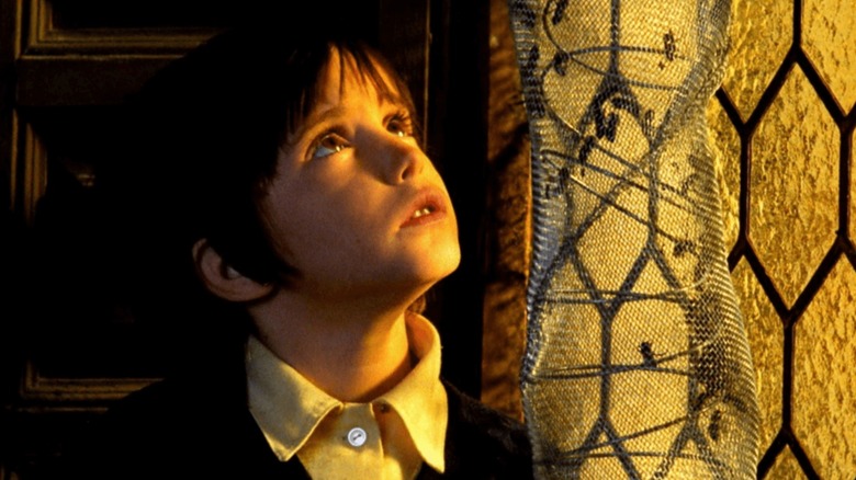 Ana standing by bee trap and window in The Spirit of the Beehive