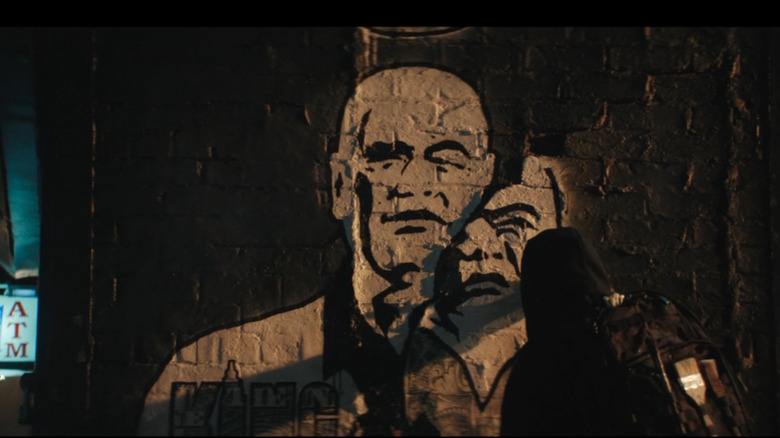 On the Daredevil figure with a hood painted graffiti kingpin (Vincent d'anofrio)