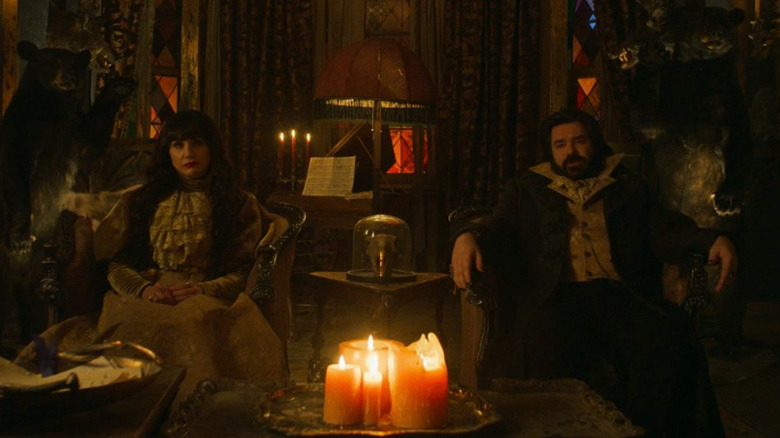 Natasia Demetriou and Matt Berry in What We Do in the Shadows
