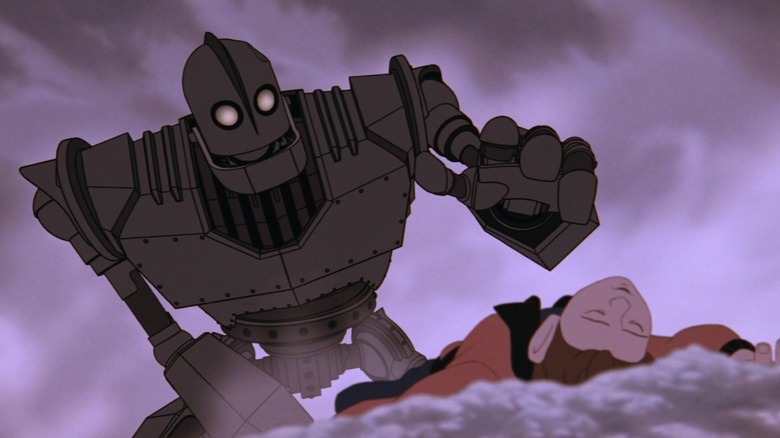 The Iron Giant is terrified of a possibly dead Hogarth in The Iron Giant