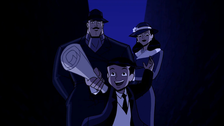 Batman: The Brave and the Bold, Chill of the Night!, Thomas, Martha and Bruce Wayne walking down alley before murder