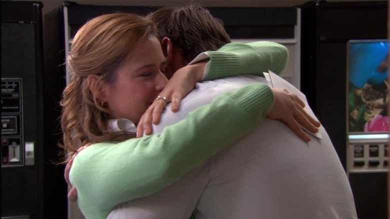 Pam hugs Jim in The Office