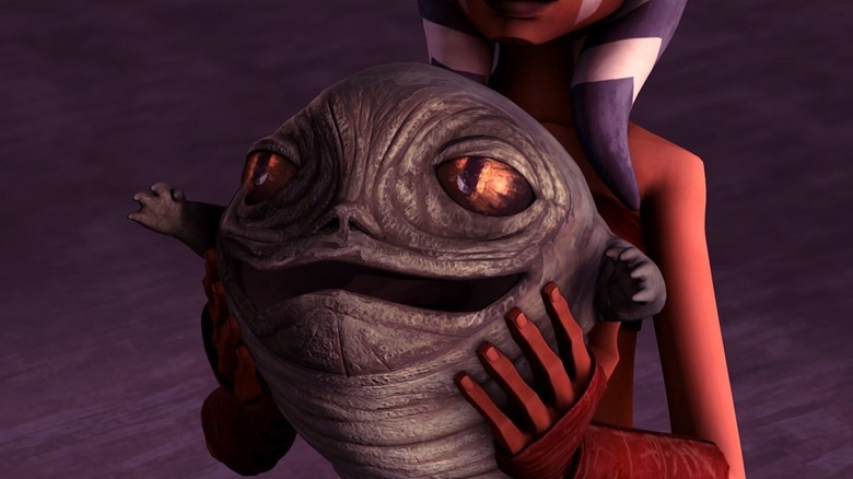 Ahsoka Tano holding Rotta the Hutt as a baby in Star Wars: The Clone Wars