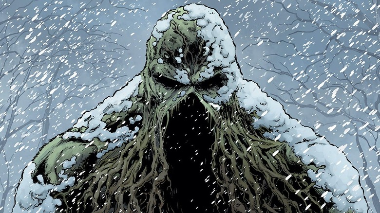 DC Comics art showing Swamp Thing covered in snow during winter