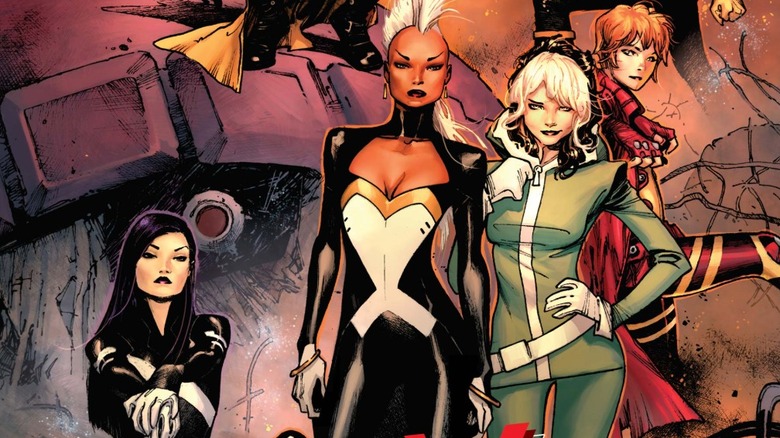 X-Men (2013) cover: Psylocke, Storm, Rogue and Rachel Summers posed together