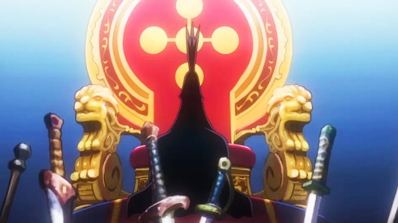 Imu seated on the Empty Throne at Mary Geoise in One Piece