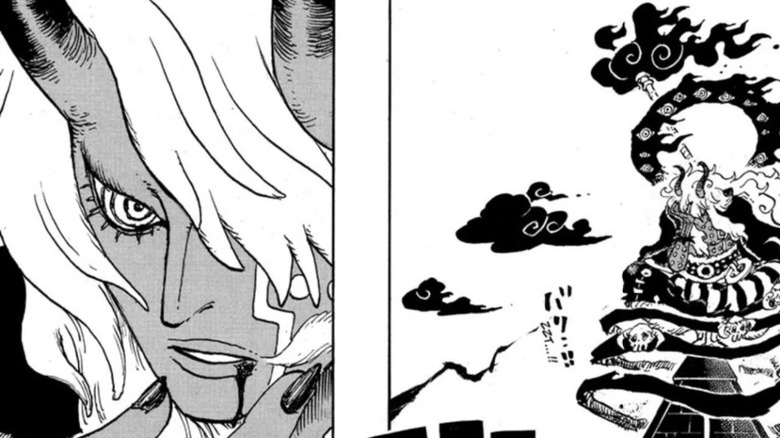 వన్ పీస్‌లో ఎల్బాఫ్‌పైకి వచ్చినప్పుడు ఇము నెరోనా తన ముఖాన్ని బహిర్గతం చేయడం యొక్క క్లోజప్