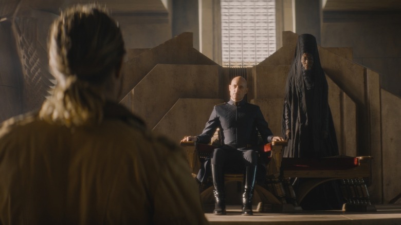 Actors Mark Strong and Jihae in a scene from Dune: Prophecy