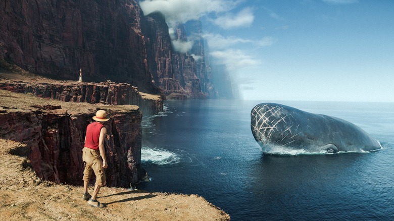 Luffy tries to console and negotiate with Laboon in One Piece