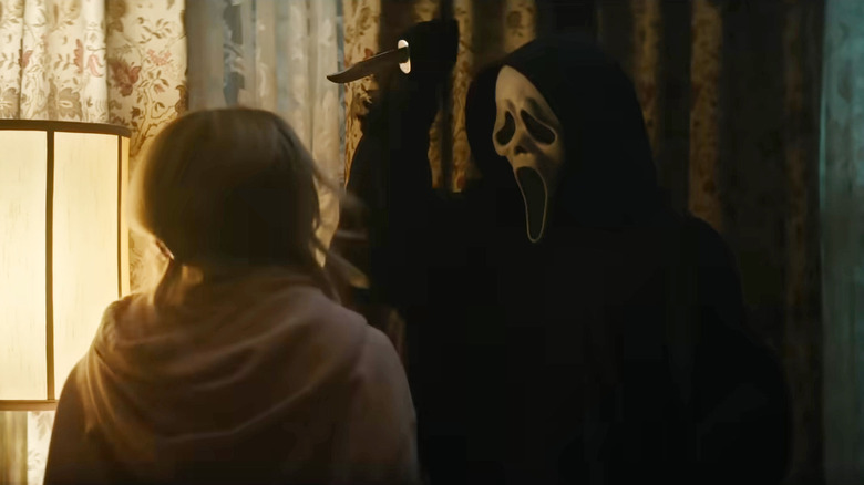 A woman being started by Ghostface in Scream 7