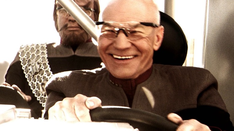 Captain Picard, smiling like a fool, driving the Argo in Star Trek: Nemesis.