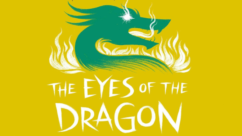 The eyes of the audible cover show Dragon a green dragon surrounded by fire, and a yellow background, 