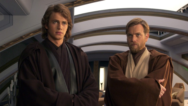 Obi-Wan and Anakin standing next to each other in Jedi robes