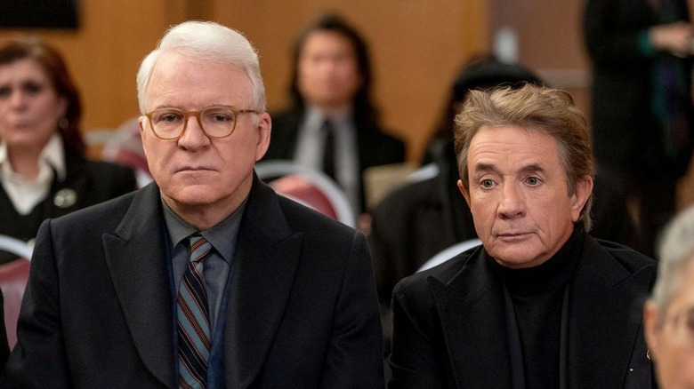 Only Murders in the Building' Charles Haden-Savage (Steve Martin) Oliver Putnam (Martin Short) sitting for a funeral