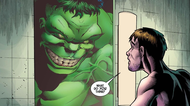 Immortal Hulk # 1 Page finale Bruce Banner regardant dans le miroir alors que le Hulk sourit en arrière