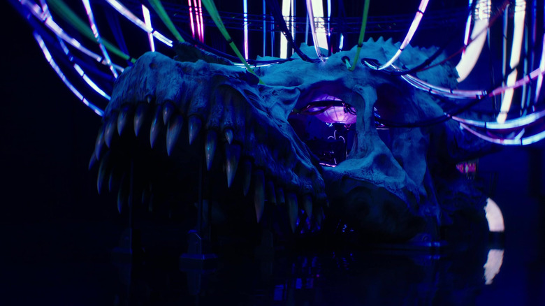 King Ghidorah's skull hooked up to dozens of glowing wires in Godzilla vs. Kong