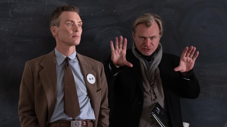 Cillians Murphy and Christopher Nolan on the set of Oppenheimer