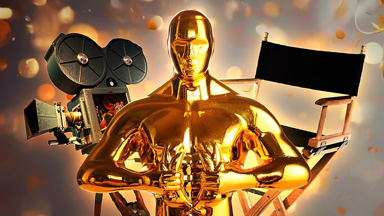 Film camera, Oscar statuette, and director's chair