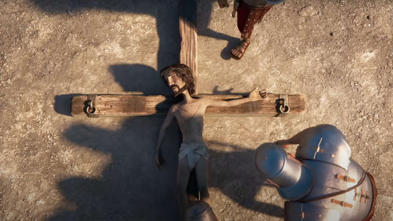 Oscar Isaac's Jesus being put on the cross in The King of Kings
