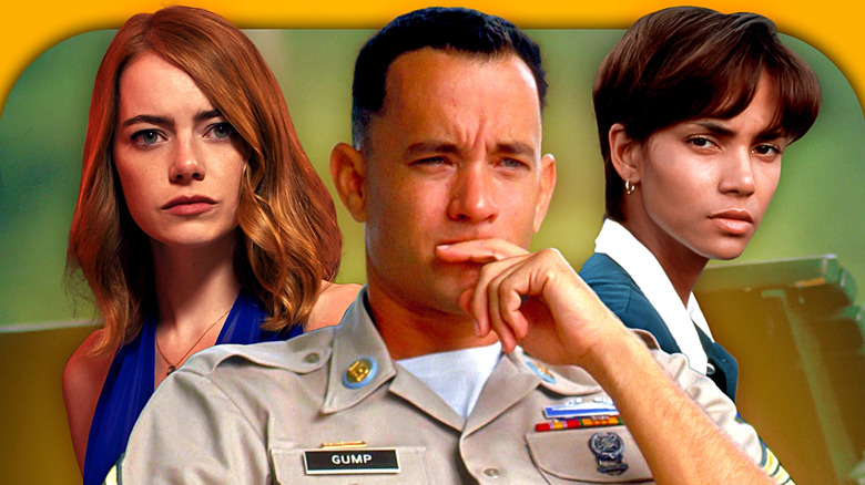 Mia (Emma Stone), Forrest Gump (Tom Hanks), and Leticia Musgrove (Halle Berry) together