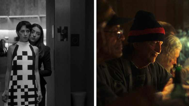 Shots from Two People Exchanging Saliva and The Singers in a split image