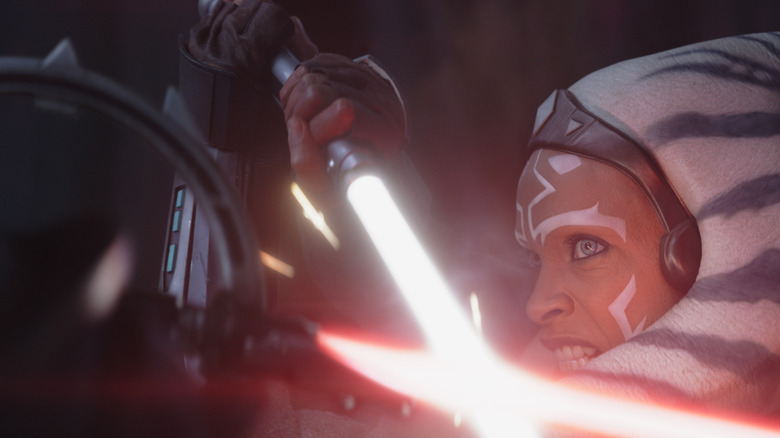 Ahsoka Tano faces off with Marrok in a lightsaber duel in Ahsoka