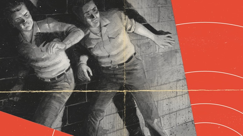 Cover of Out of Alcatraz. Frank Morris and Clarence Anglin bounce off the spotlight