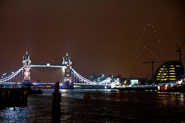 Drones form giant, glowing 'Star Trek' logo over London