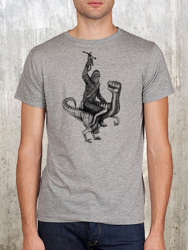 Chewbacca Riding A Velociraptor On A T-Shirt