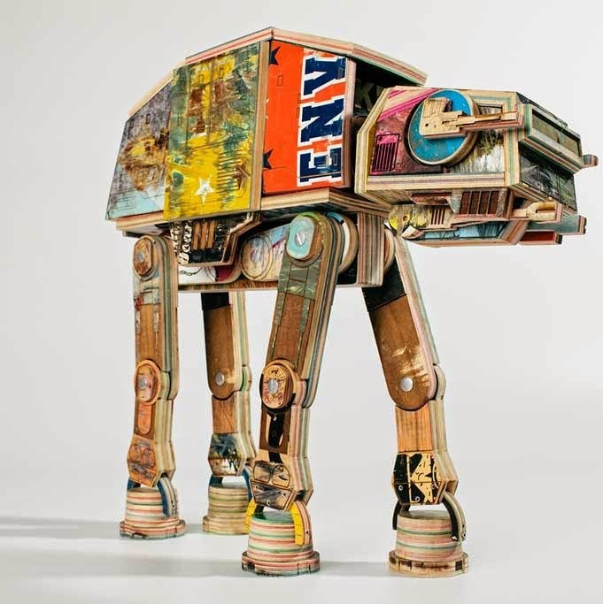 AT-AT made out of reclaimed skateboards by Derek Keenan.