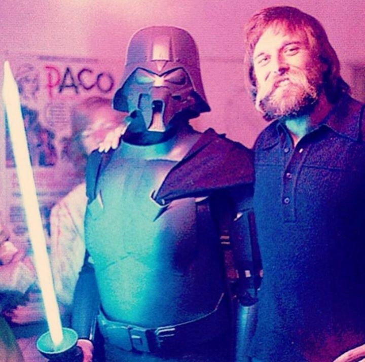 Director Joe Johnston (THE ROCKETEER, CAPTAIN AMERICA) in his custom Darth Vader costume and SFX artist John Dykstra at a 1976 ILM Halloween party