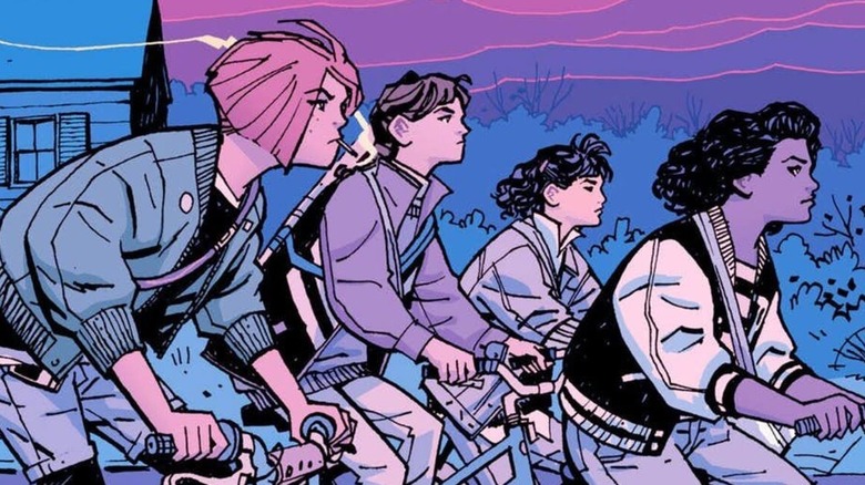 Mac, KJ, Erin, and Tiffany from "Paper Girls" by Brian K. Vaughn, Cliff Chiang, Matt Wilson, Jared K. Fletcher, & Dee Cunniffe