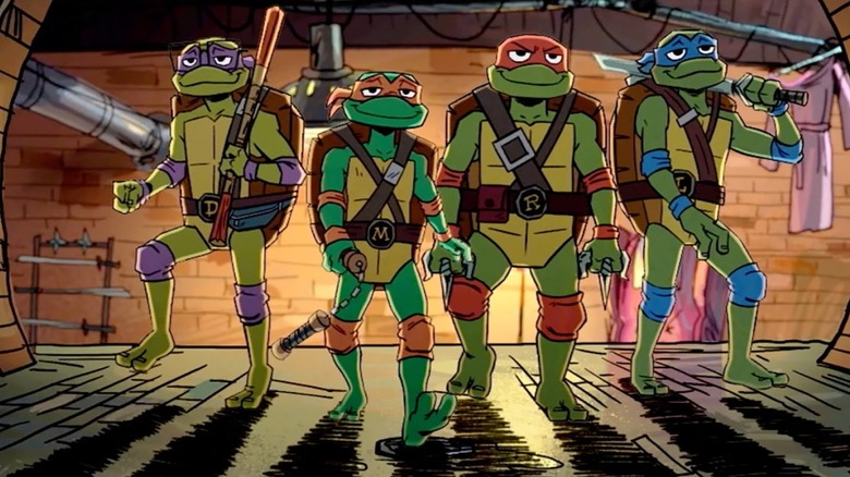 The turtles walking confidently through the sewers in Tales of the Teenage Mutant Ninja Turtlesm