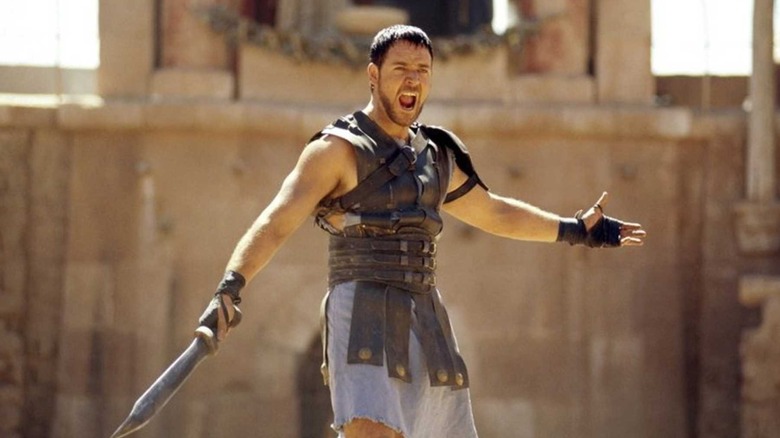 Russell Crowe as Maximus addressing the crowd in Gladiator