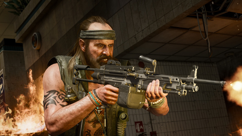 The Replacer firing a machine gun in Call of Duty: Black Ops 6