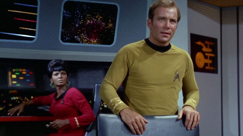 Uhura and Kirk on the bridge of the Enterprise on Star Trek