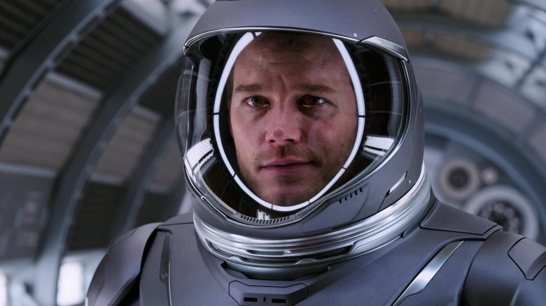 Jim Preston cries in spacesuit in Passengers (2016)