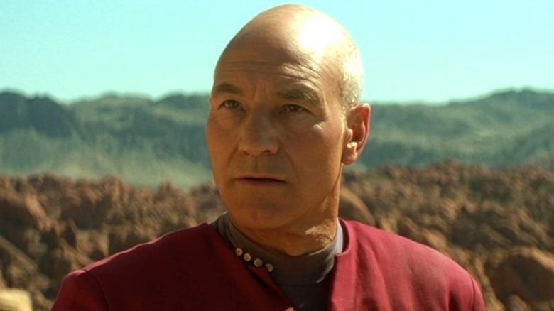 Captain Picard surrounded by red rock in Star Trek Generations