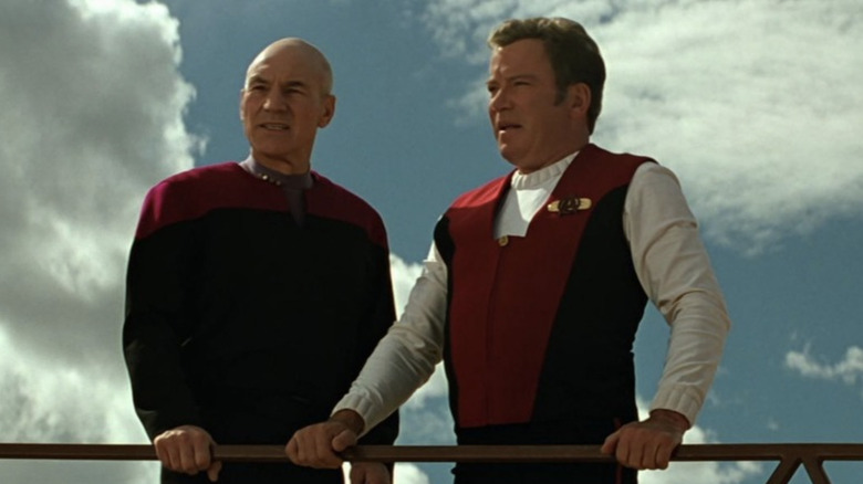 Captain Jean-Luc Picard and Captain Kirk have a moment in Star Trek: Generations