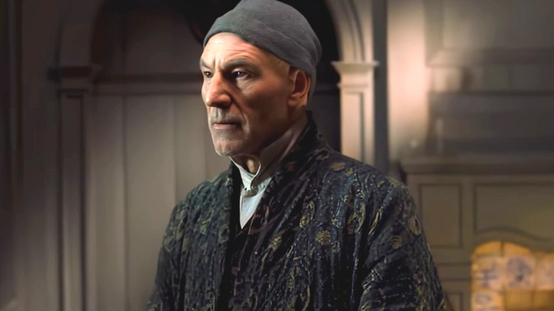 Ebenezer Scrooge in his pajamas in the 1999 production of A Christmas Carol