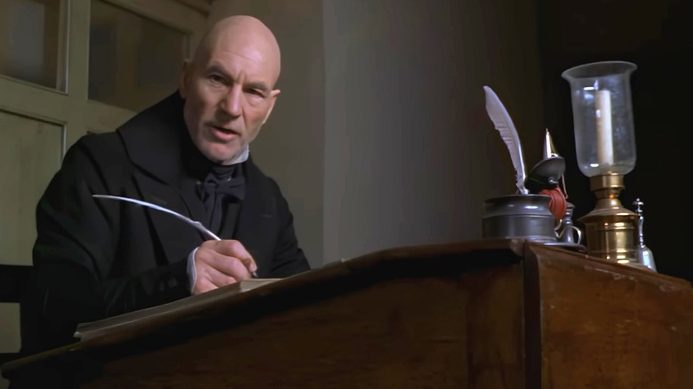 Ebenezer Scrooge at this ledger in the 1999 version of A Christmas Carol