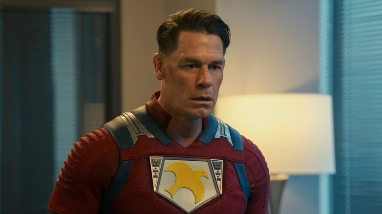 John Cena as Peacemaker looking dumbfounded on Peacemaker