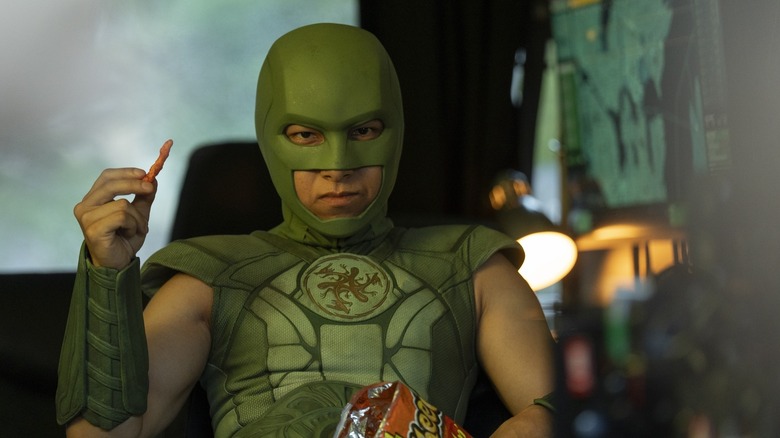 Nhut leers judomaster eat Cheetos and wear his supernatural uniform on the peacemaker