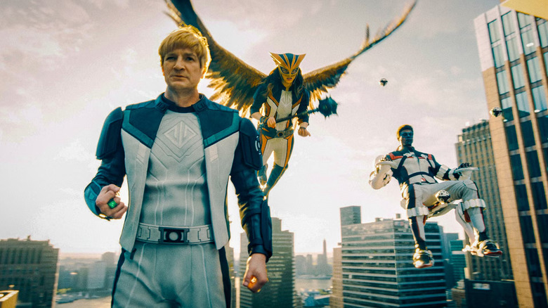 The Justice Gang flies above Metropolis in Superman