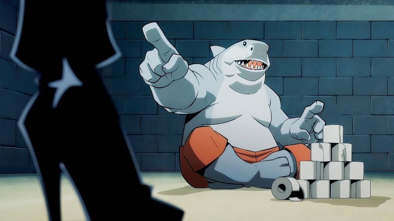 King Shark chilling in his cell in Creature Commandos