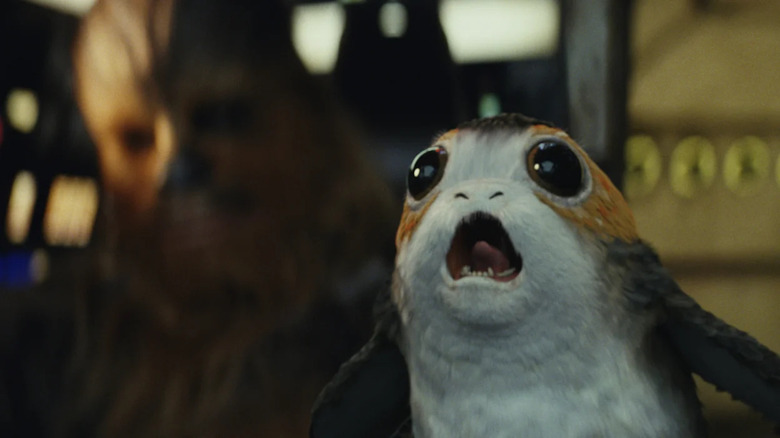 Chewy and a Porg in The Last Jedi