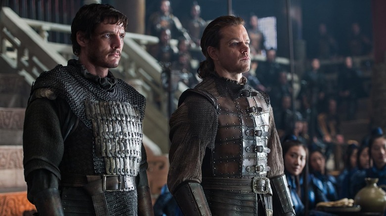 Pedro Pascal as Pero Tovar and Matt Damon as William Garin standing together in The Great Wall