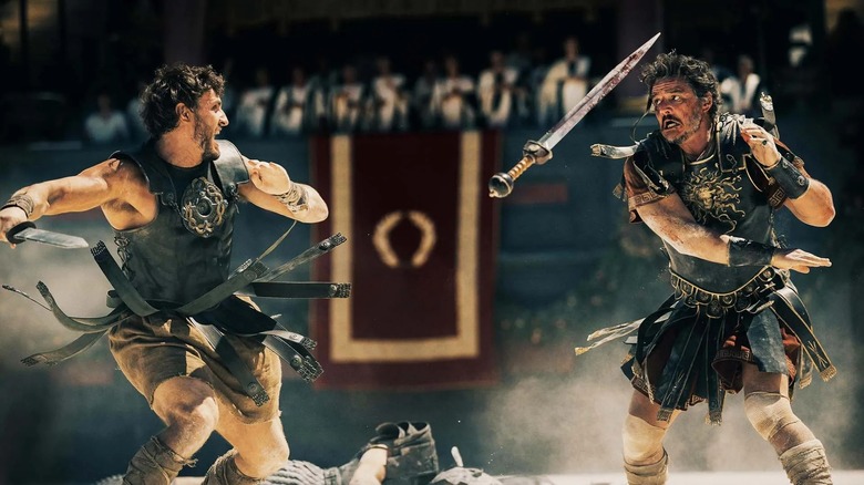 Lucius and Acacius fighting in Gladiator II