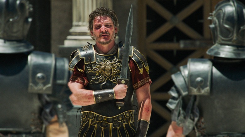 Pedro Pascal's Acacius in the arena in Gladiator II