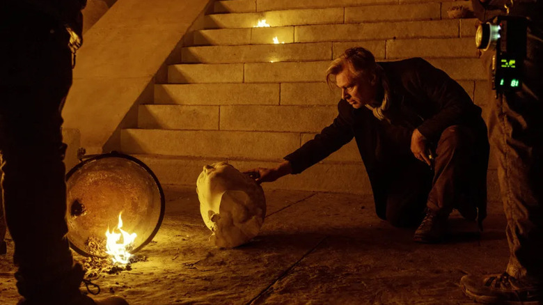 Christopher Nolan setting up a shot for The Odyssey